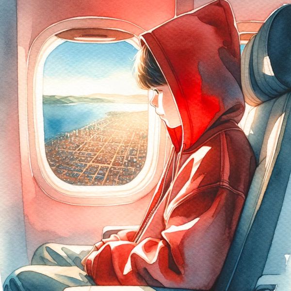 An anxious child on an airplane