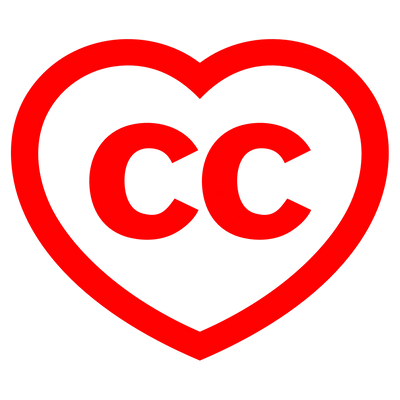 red heart bold outline with the capital letters "CC" in the middle. Logo for Creative Commons