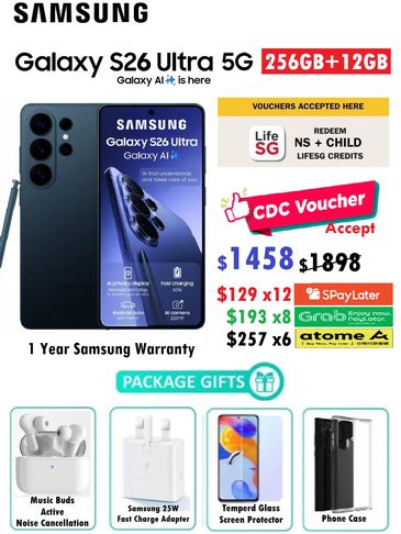 Samsung Galaxy S26 Ultra 5G with 256GB+12GB and warranty.