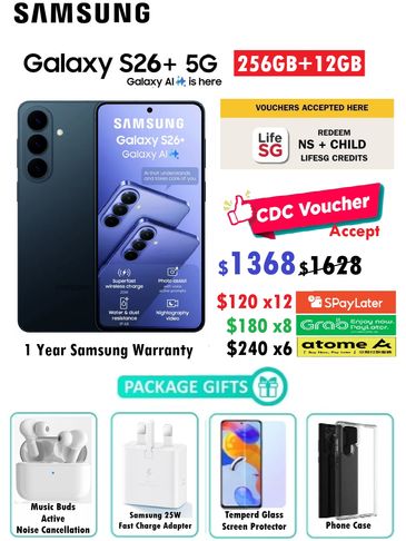 Samsung Galaxy S26+ 5G with 256GB+12GB and package gifts.