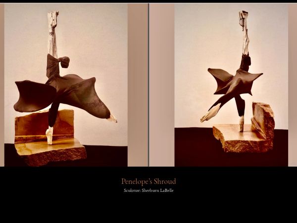 Sculpture of a dancer titled 'Penelope's Shroud'.
