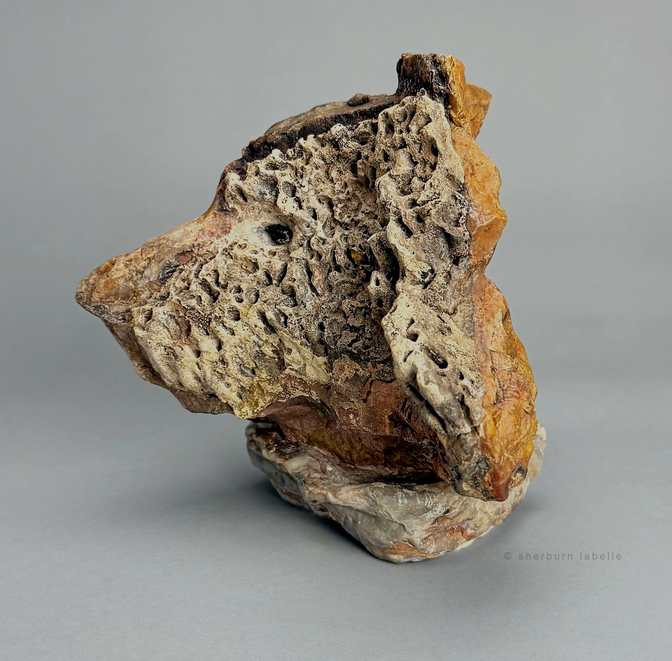 Street Dog
Agate, tufa-stone, obsidian eyes
2025
This material is not recommended normally for scul