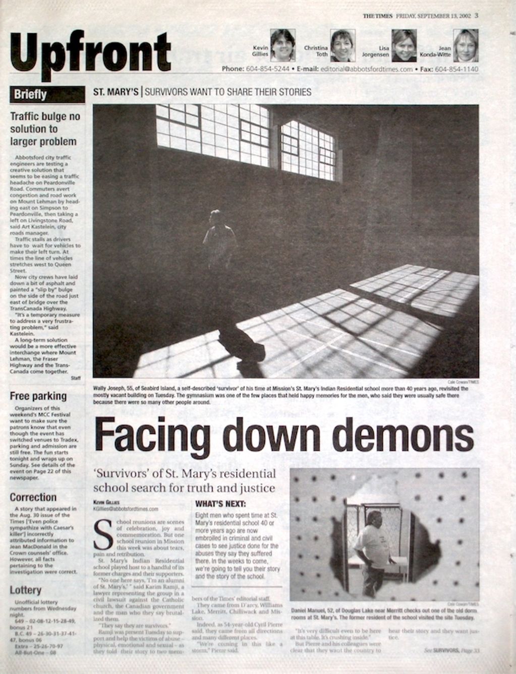 Kevin Gillies Abbotsford Times St. Mary's Residential School article