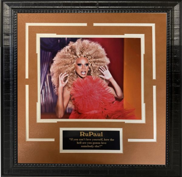 Framed photo of RuPaul with an inspiring quote.