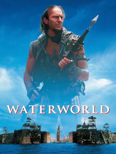 Post-apocalyptic warrior holding a spear gun in Waterworld.