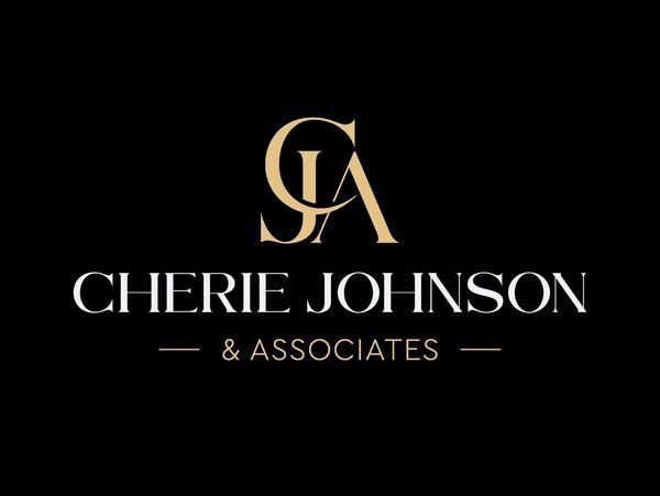 Elegant Cherie Johnson & Associates logo with gold and white text on black.