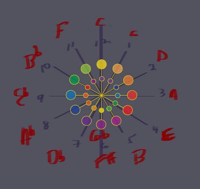 Circle of 5ths superimposed over a Color Wheel