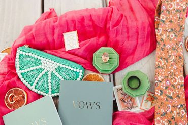 Details Flatlay in bright colors: Photo by The Wickerts Photography