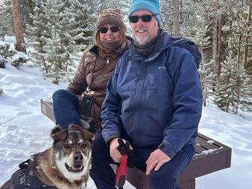 Owners Larry and Sandy Shore, with our rescue, Jax.