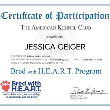Bred with HEART certificate