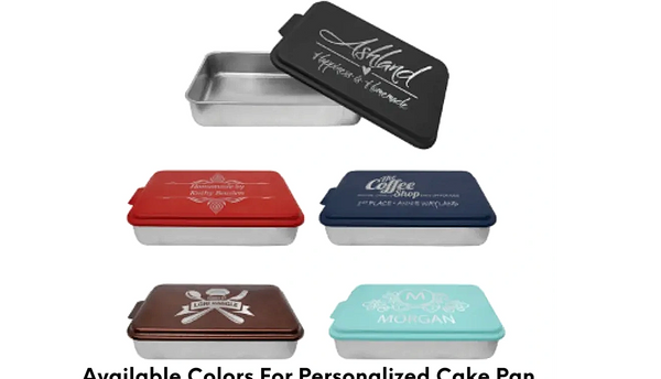 Personalized Aluminum 9x13 cake pan with a snap on lid engraved free .  See our design suggestions o
