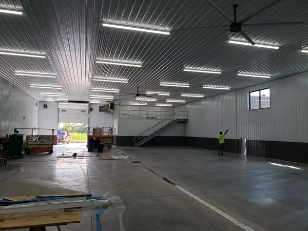 Fond du Lac, Wisconsin
Slate grey corrugated metal wall panels and metal ceiling panels installed.