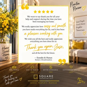 Five-star renter review of Square Investments Real Estate from Ezzedin and Hanan, renters in Broadme