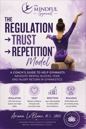 Poster about The Regulation, Trust, Repetition Model for gymnast mental coaching.