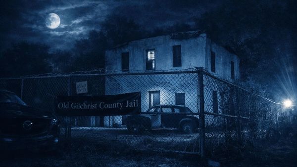 The historic and haunted Old Gilchrist County Jail in Trenton, Florida.