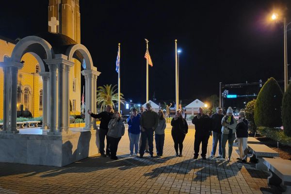 Silent Slayer Ghost Tours group at St.Nicholas Greek Orthodox Cathedral in Tarpon Springs, FL