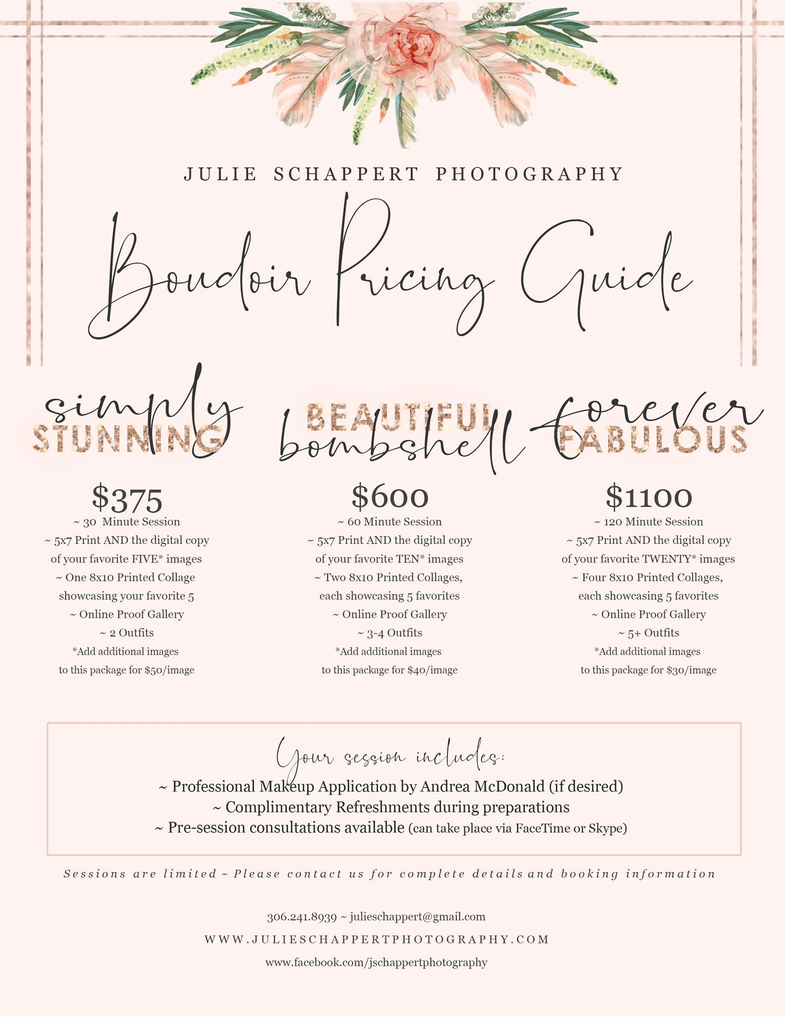 Boudoir Investment
Boudoir Pricing