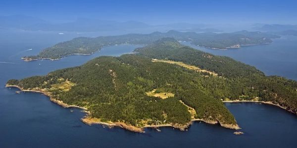 An aerial view of Pender Island