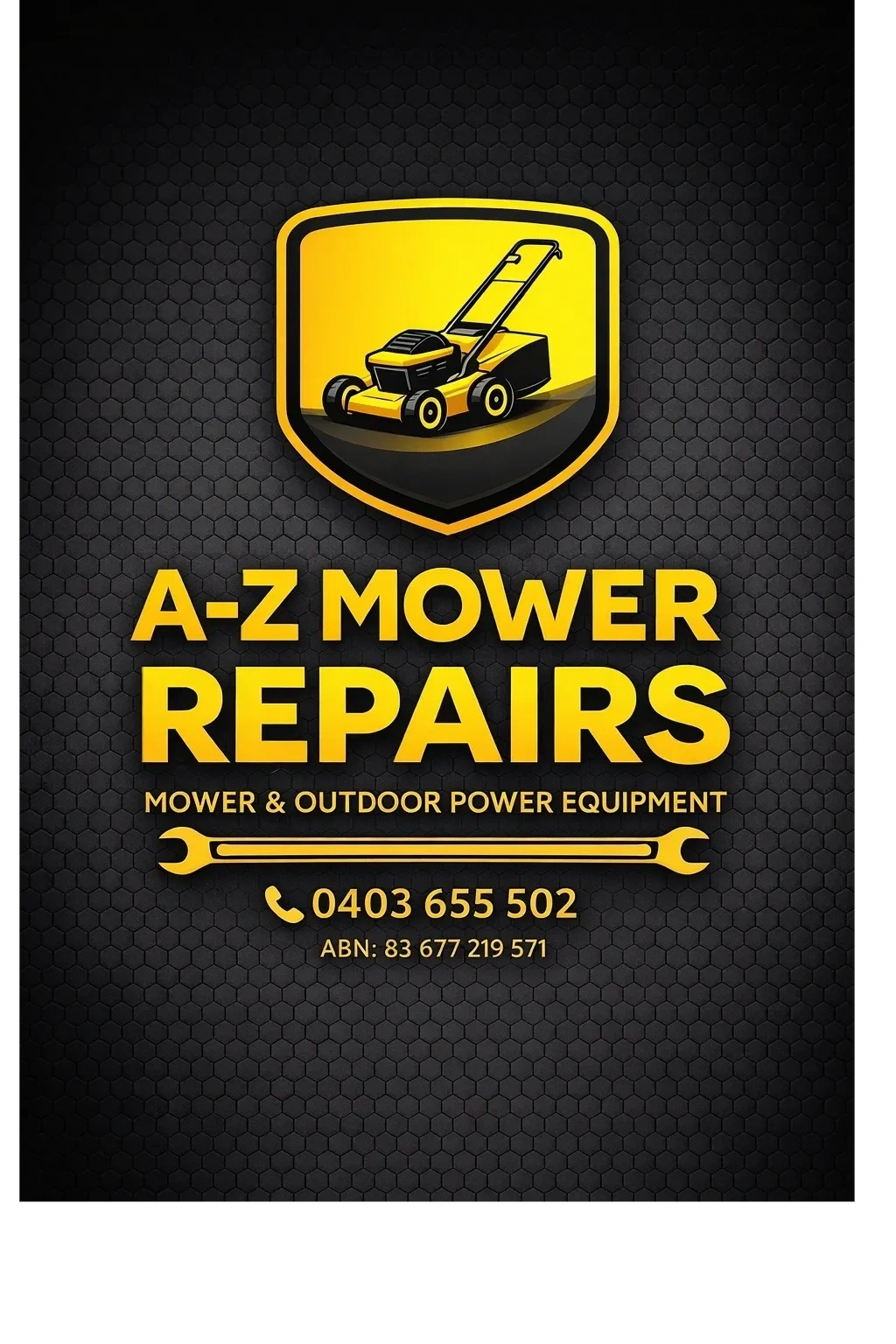 Logo for A-Z Mower Repairs with a lawn mower and wrench graphic.