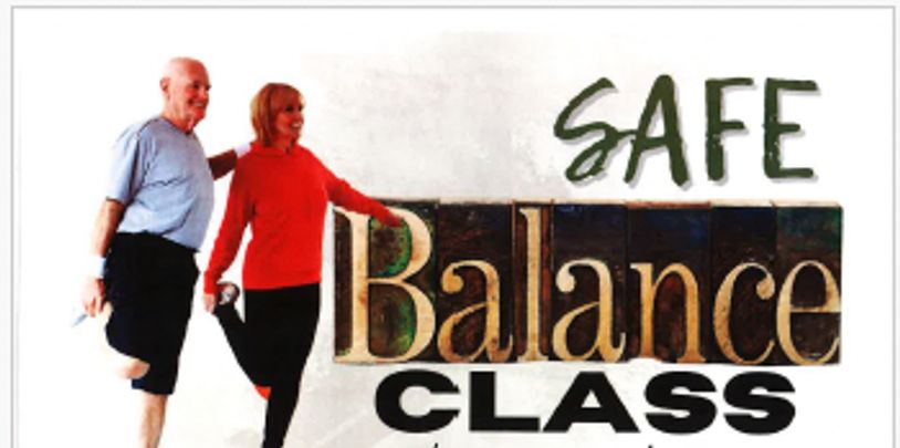 Older adults stretching in a safe balance class.