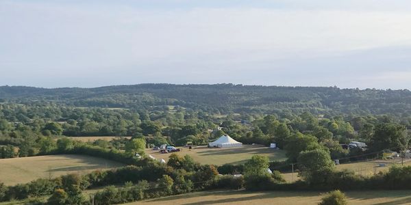 View of marquee in the hay field....this field can be rented in addition to the main site