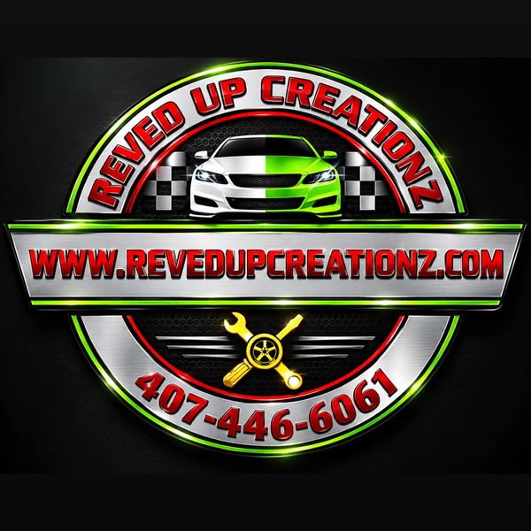 Reved Up Creationz automotive repair and customization logo in Orlando, Florida.