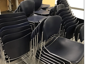 Blue plastic chairs with metal legs 60 on hand $ 40.00/each