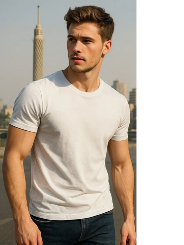 Maison Vohl classic white Egyptian cotton t-shirt, breathable premium comfort, versatile fit.