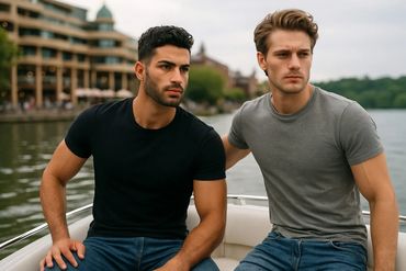 Maison Vohl Egyptian cotton slim fit crew neck shirts, breathable comfort for casual style.