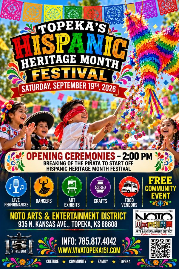 Topeka's Hispanic Heritage Month Festival with piñata and celebrations.