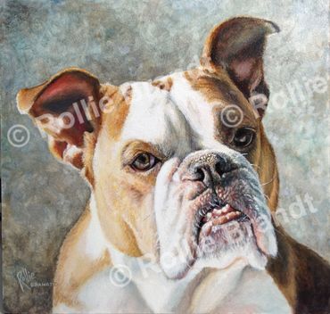 My first Bulldog painting.. a surprise birthday gift for my coworker and "birthday buddy" at Apple w