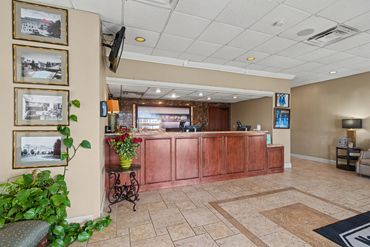Front desk and lobby of Northwest Inn hotel, Woodward, OK