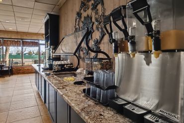 Coffee and beverage station at Northwest Inn hotel, Woodward, OK
