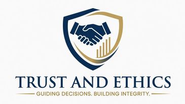 Logo with handshake and shield symbolizing trust and ethics.