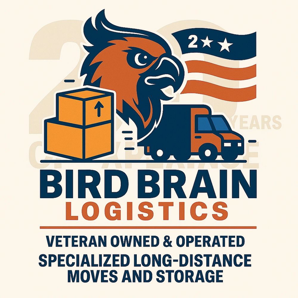 Logo for Bird Brain Logistics, a veteran-owned moving and storage company.