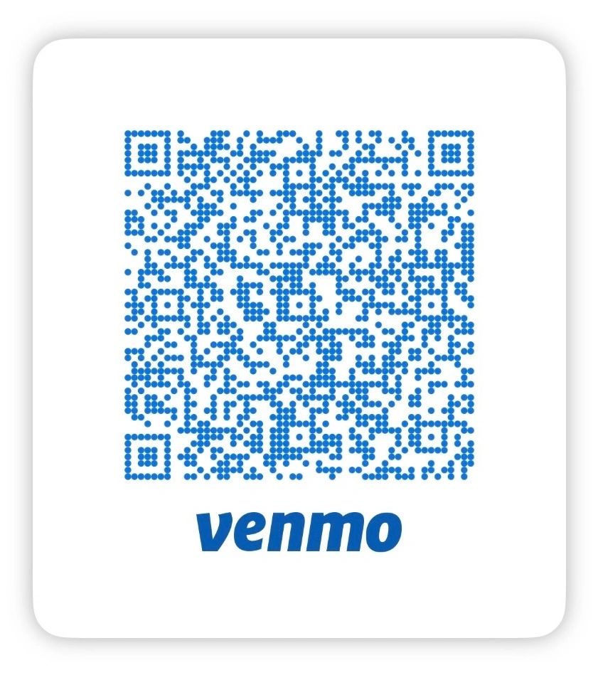 Blue Venmo QR code on white background.