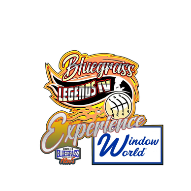 Logo for Bluegrass Legends IV Experience with a flaming ball and Window World sponsor.