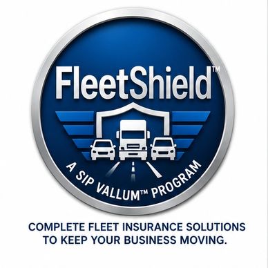 SIP FleetShield badge logo, commercial fleet insurance for contractors and trucking companies in Sum