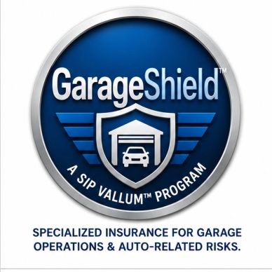 SIP GarageShield badge logo, specialized insurance for garage operations and auto-related risks in S