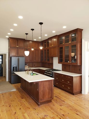 Custom built kitchen with pendents