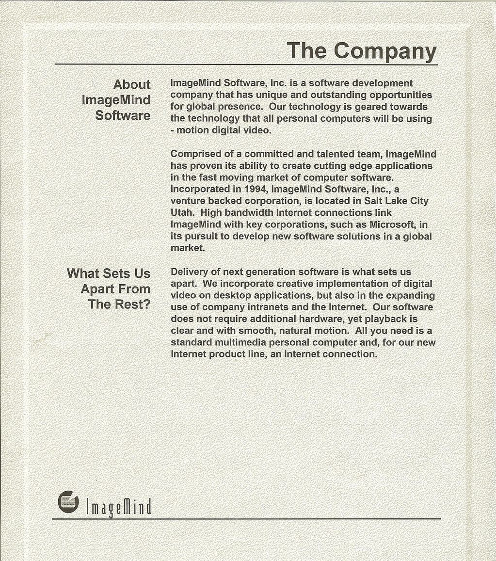 ImageMind Software's first brochure
