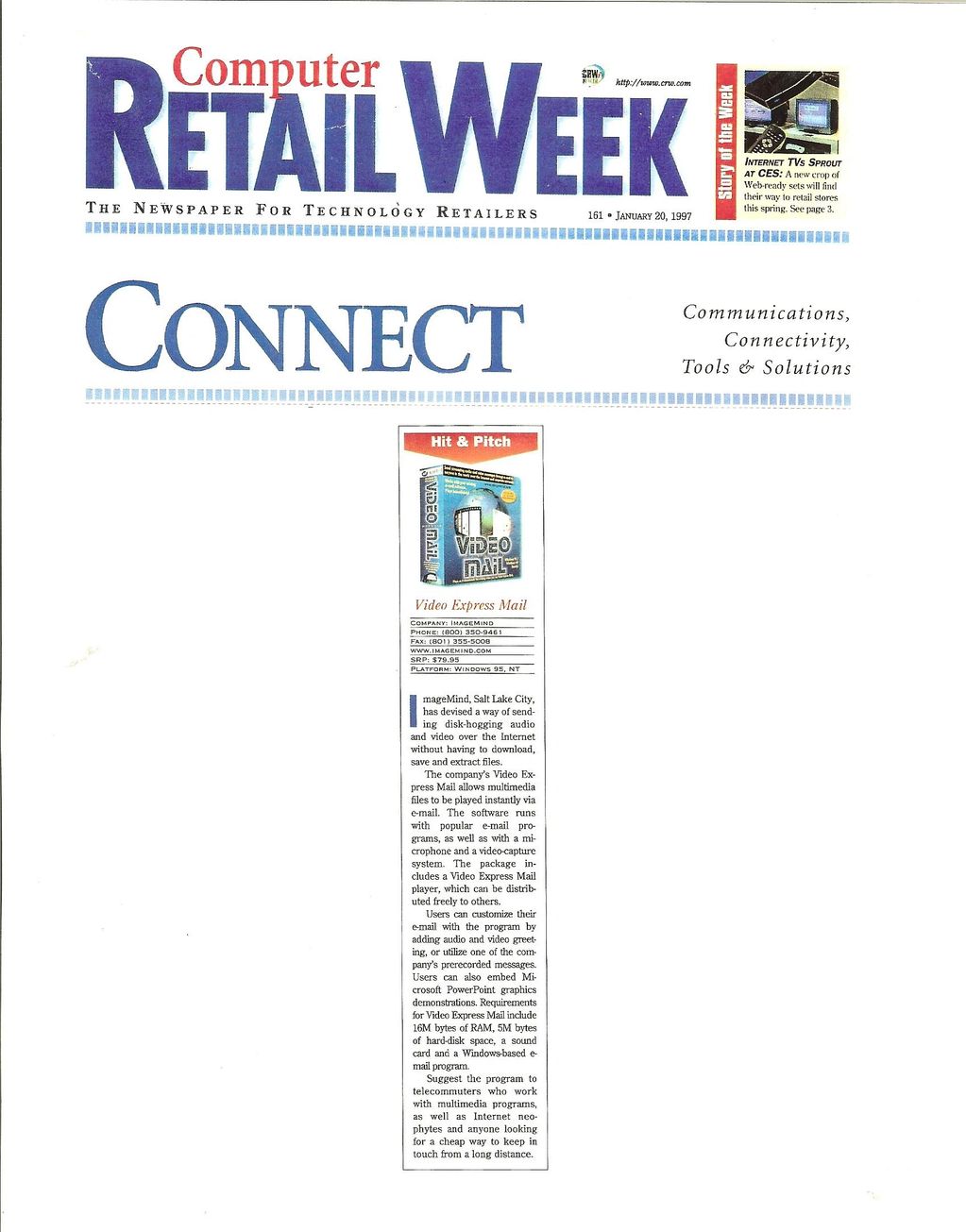 January 20, 1997. Retail Week Connect discussing ImageMind's Video Express Email.
