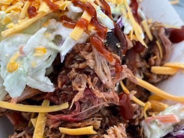 The Pounder. One Pound potato, Smoked pork and all the accouterments