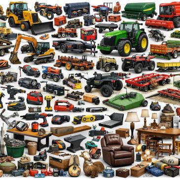 A large collection of miniature vehicles, tools, and household items arranged together.