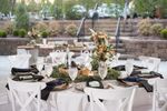 Decorated wedding table and landscaped retaining wall