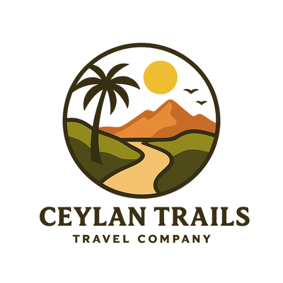 Logo of Ceylan Trails travel company with nature and sunset elements.