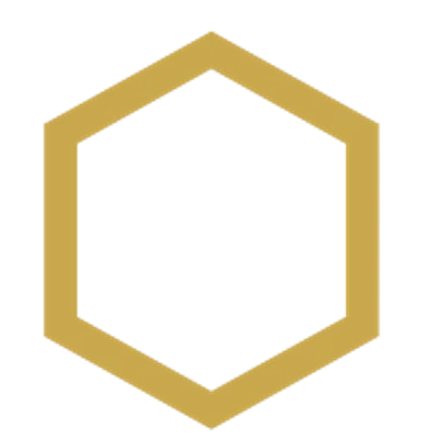 A simple gold hexagon shape on a transparent background.