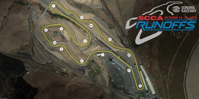 The track map from the 2018 SCCA Runoffs at Sonoma Raceway in Sonoma California.