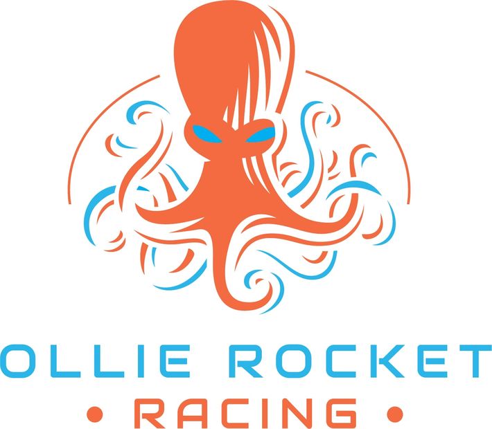 The Ollie Rocket Racing Go Karting team logo of Will Wilke, the driver of the #84 Chimney Mechanix, Frozen Rotors, Mobil 1, Hawk Performance and Ink Frenzy-sponsored Ricciardo LO206 Cadet Kart.
