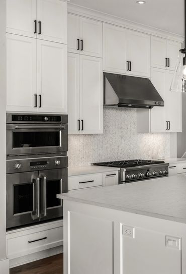 Dark hardware on light surfaces.